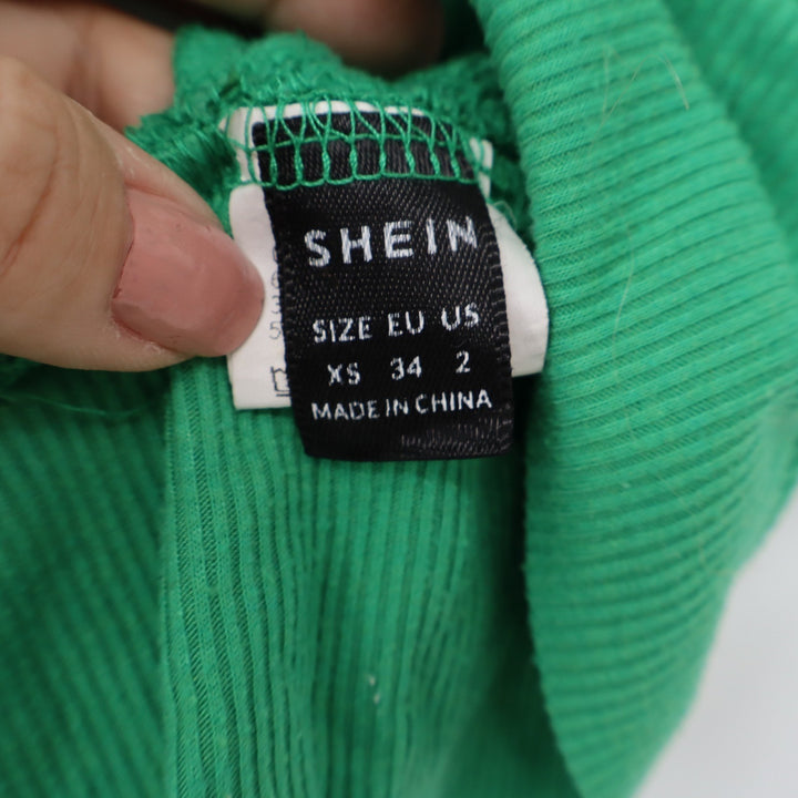 SHEIN Womens Green Ribbed V-Neck Crisscross Back Crop Top Size XS