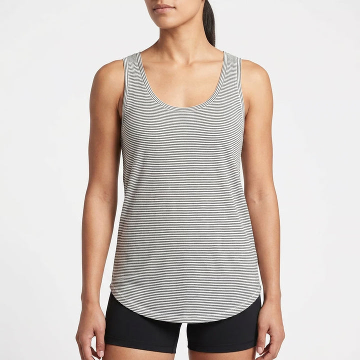 Old Navy Luxe Tank Top Womens Medium White Blue Striped Scoop Neck Pullover