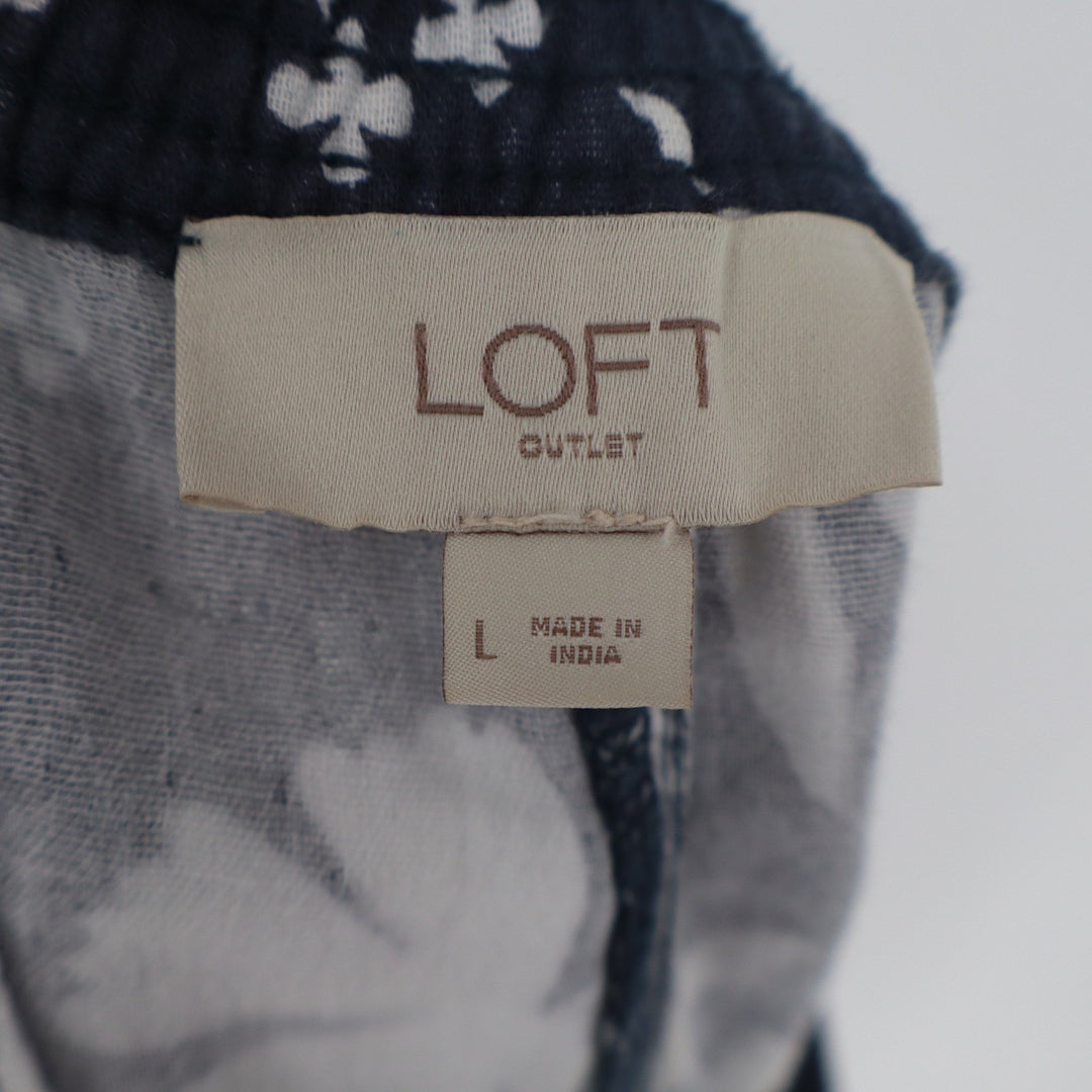Loft Outlet Navy Blue White Floral Cotton Pull On Shorts Womens Large JKC 203