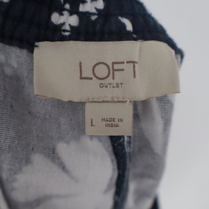 Loft Outlet Navy Blue White Floral Cotton Pull On Shorts Womens Large JKC 203