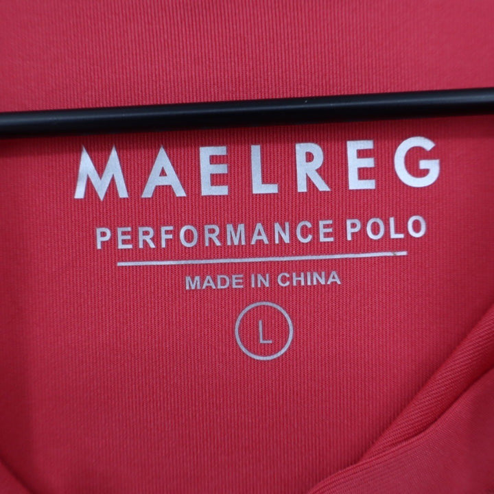 MAELREG Performance Polo Shirt Mens L Red Stripe Short Sleeve Golf Casual