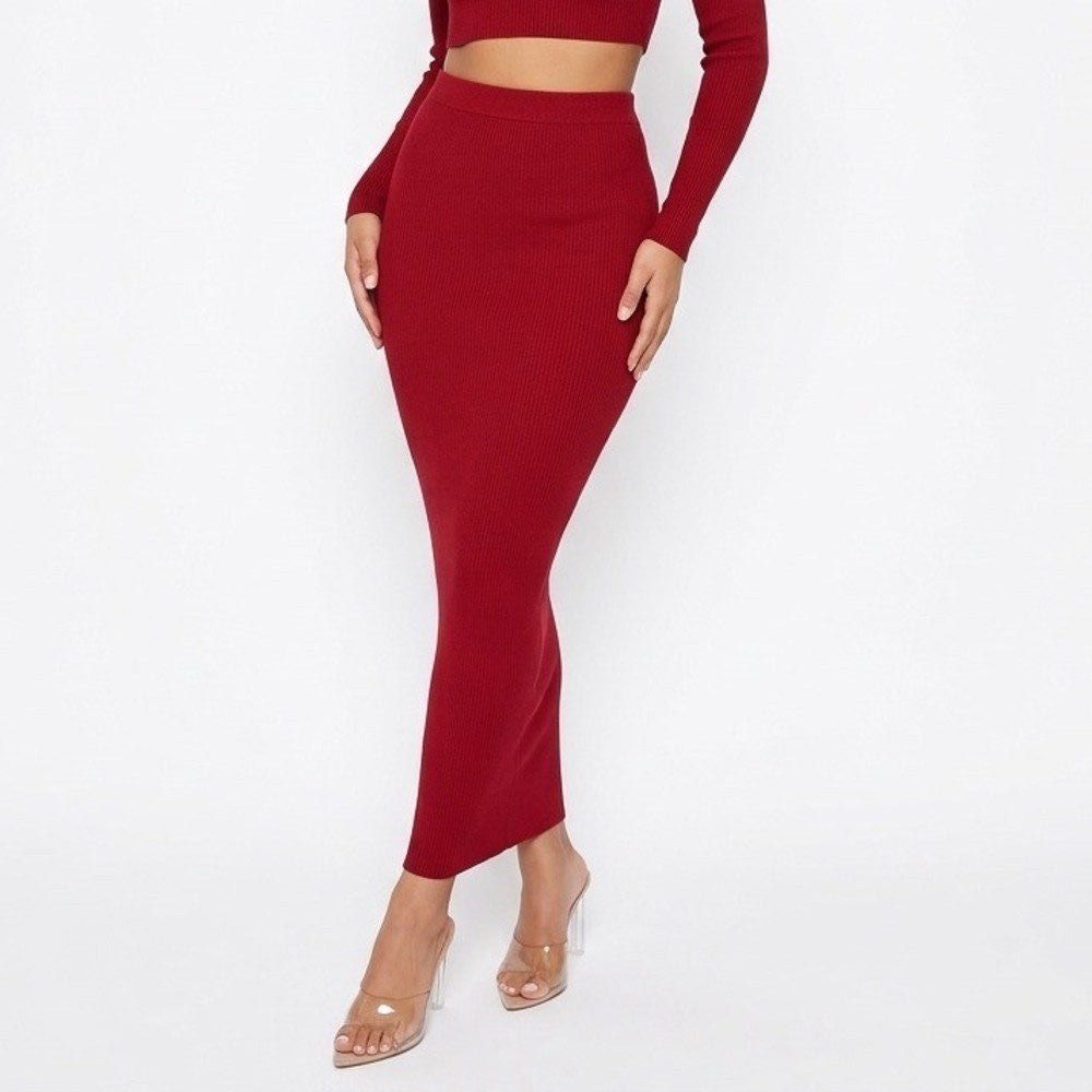 Naked Wardrobe Red Bodycon Maxi Skirt High Waisted Size M