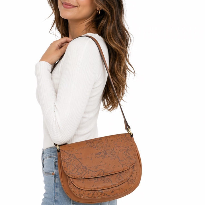 Patricia Nash Ryton Womens Handbag Riot Rust Leather Signature Map Crossbody Bag