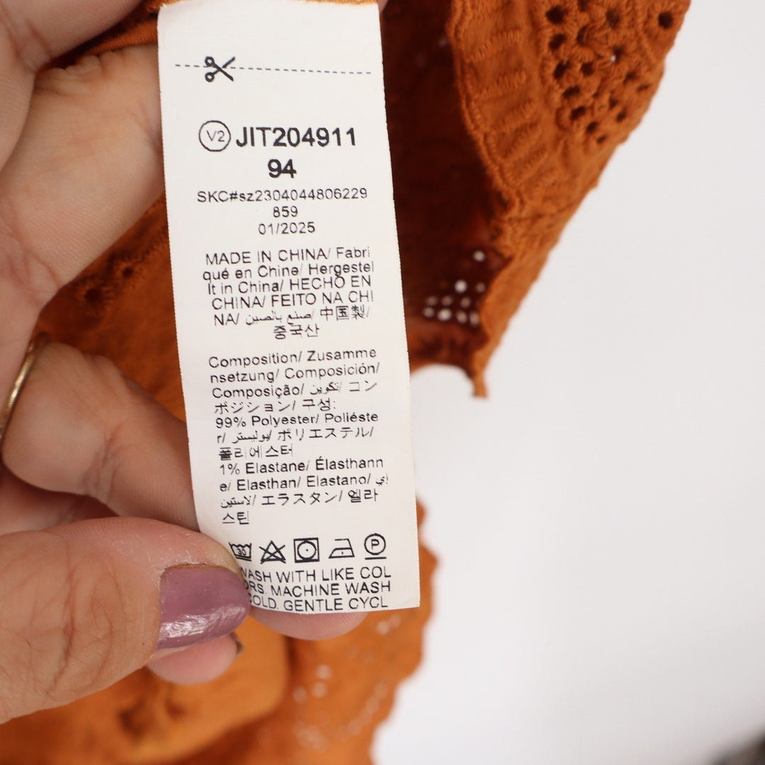Emery Rose Rust Orange Eyelet Smocked Midi Dress Womens Medium