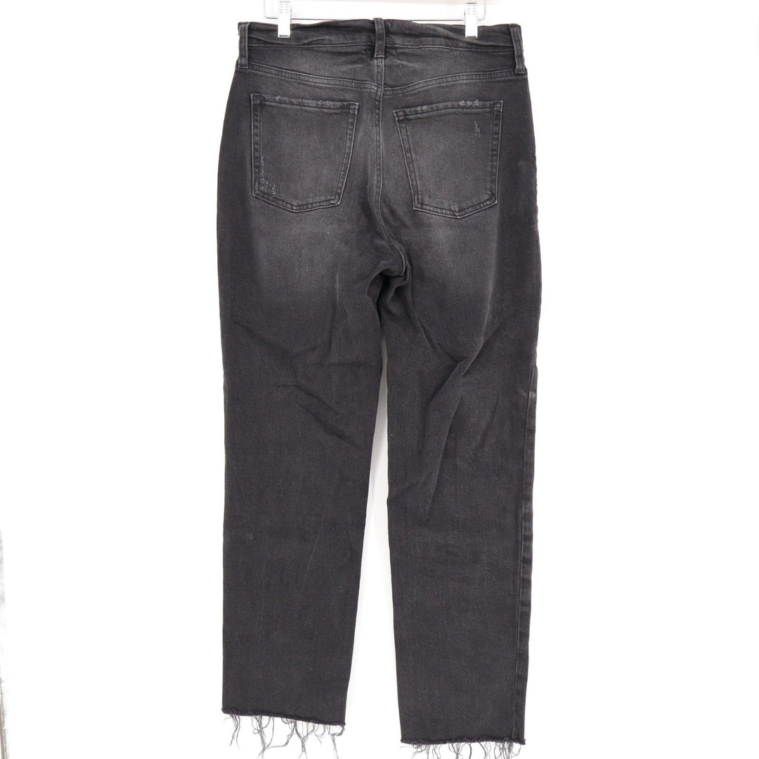 Old Navy Extra High Waisted Sky-Hi Straight Jeans Womens 6 Black Denim Raw Hem