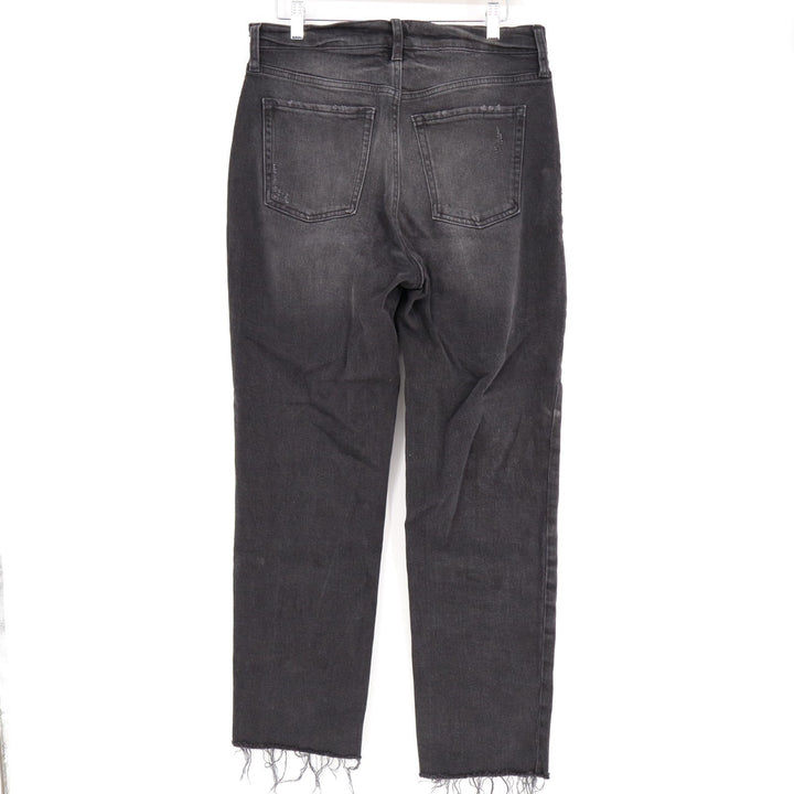 Old Navy Extra High Waisted Sky-Hi Straight Jeans Womens 6 Black Denim Raw Hem