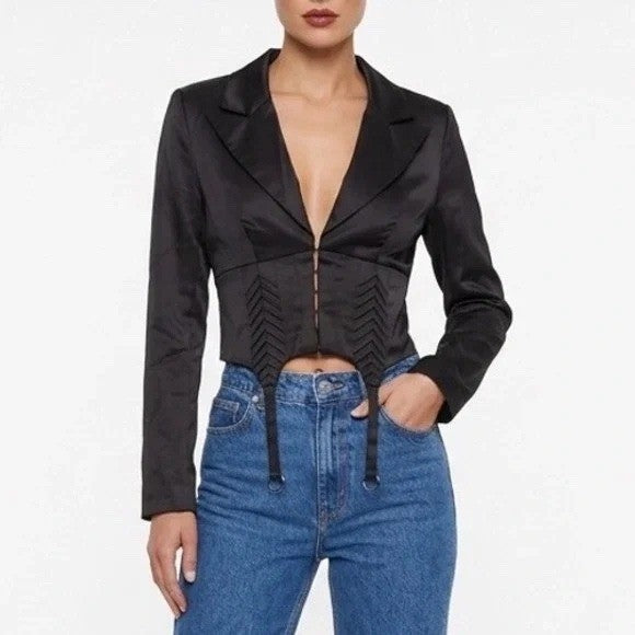 Naked Wardrobe The Statement Black Cropped Garter Corset Blazer NWSP20-J6 Mens S