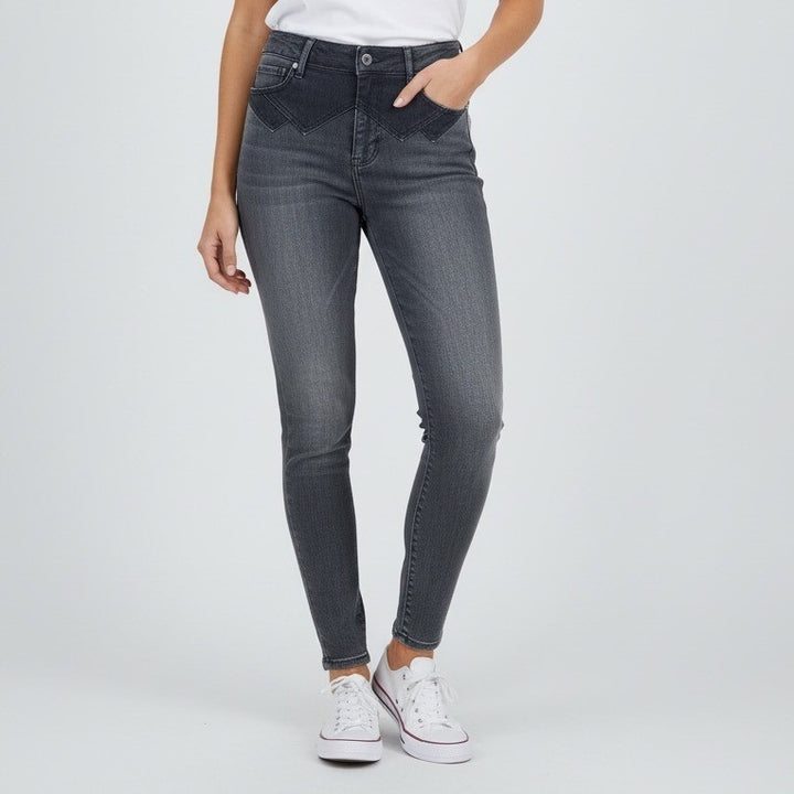 AG Adriano Goldschmied Chevron Farrah High Rise Skinny Ankle Jeans Gray Size 26