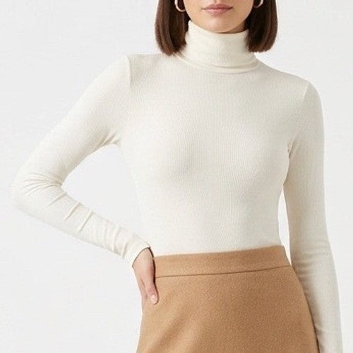 Naked Wardrobe Turtleneck Long Sleeve Bodice White Cream XL