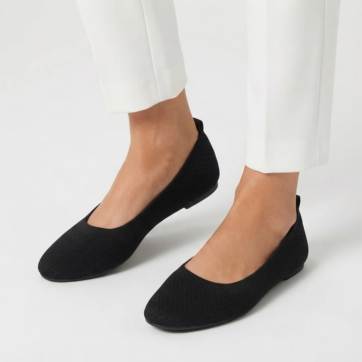 Womens Black Knit Ballet Flats Slip On Almond Toe Comfort Shoes Size 8.5