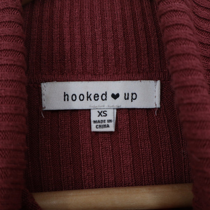 Hooked Up Womens Burgundy Ribbed Turtleneck Sweater Long Sleeve XS Wine Red Top