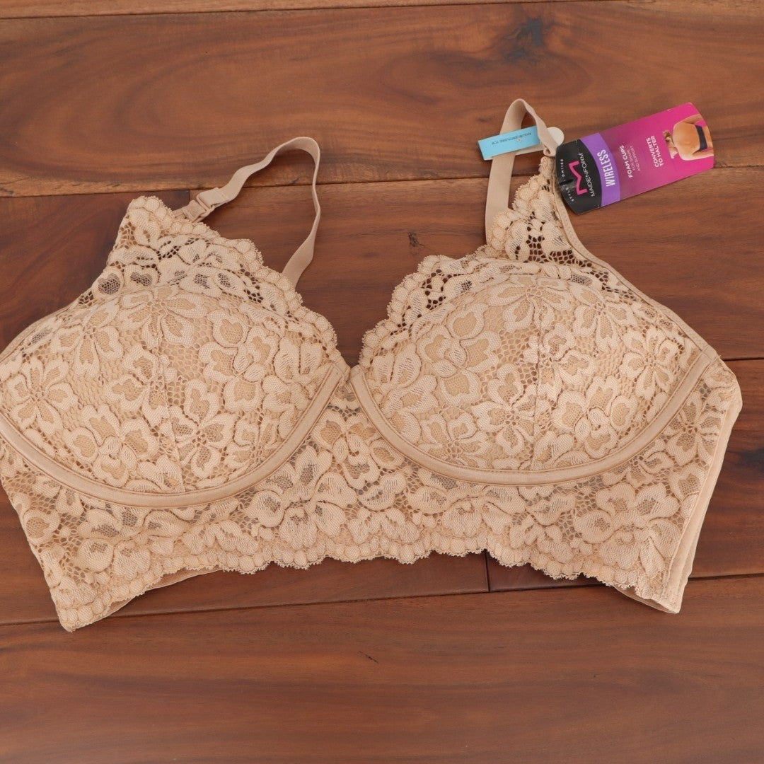 Maidenform Lightly Lined Bralette Bra Womens 38C Nude Stretch Convertible Lace