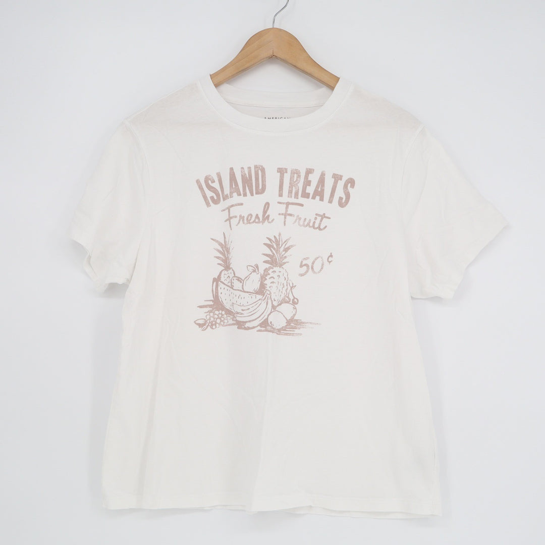 American Eagle Island Treats Fresh Fruit Graphic T-Shirt White Large