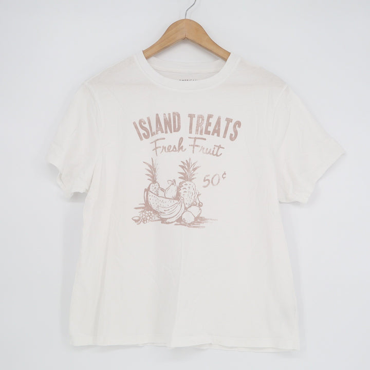 American Eagle Island Treats Fresh Fruit Graphic T-Shirt White Large