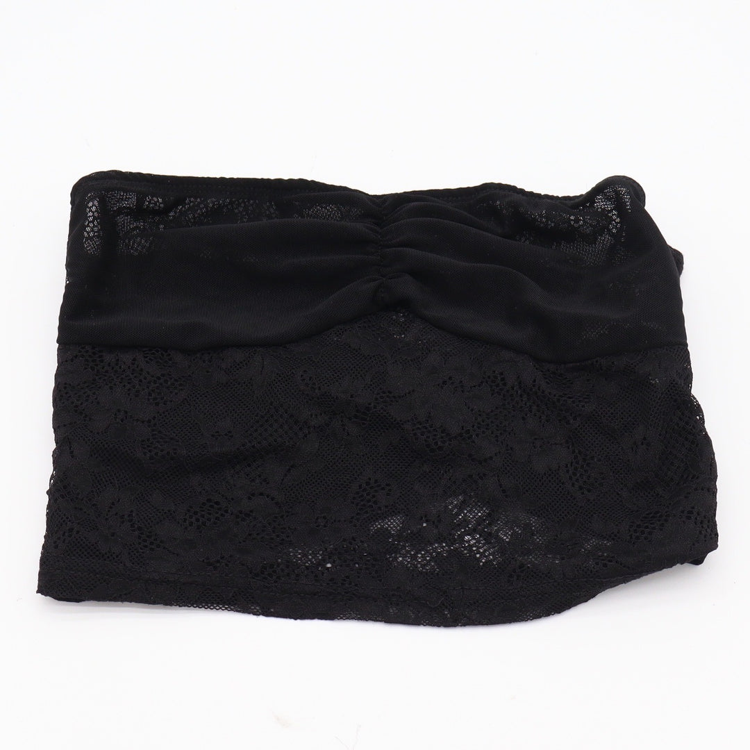 SHEIN Tube Top Women XXS 0 Bandeau Black Lace Ruched Stretch Excellent