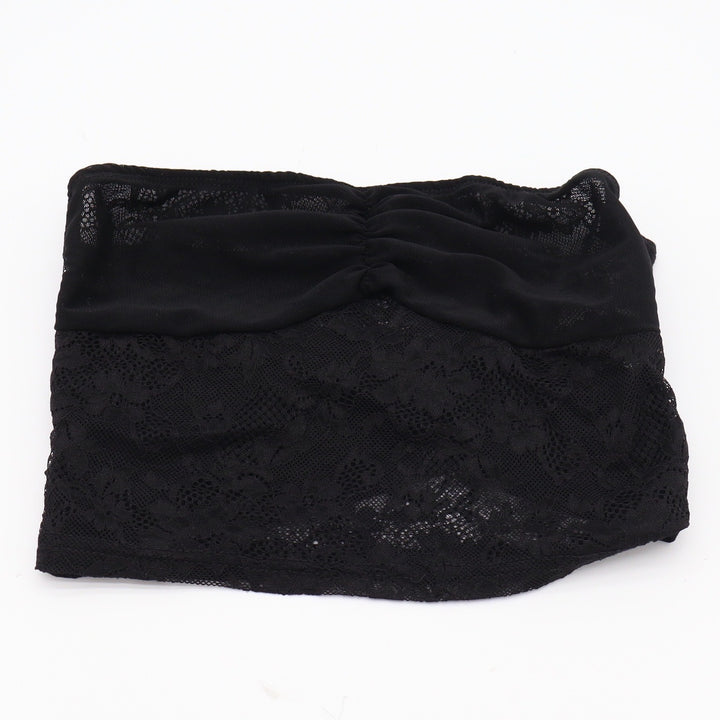SHEIN Tube Top Women XXS 0 Bandeau Black Lace Ruched Stretch Excellent