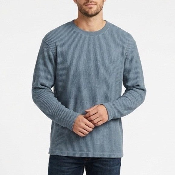 American Giant Crew T Shirt Mens Small Blue Waffle Knit Slim Fit Ribbed Collar