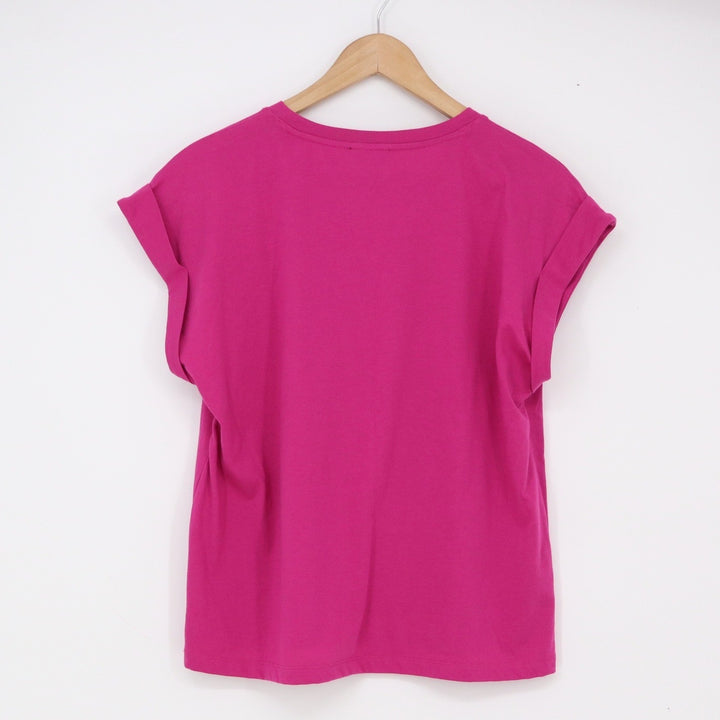 Jessica Simpson Graphic Tee Womens M Wild West Pink Cuffed Cap Sleeve Excellent