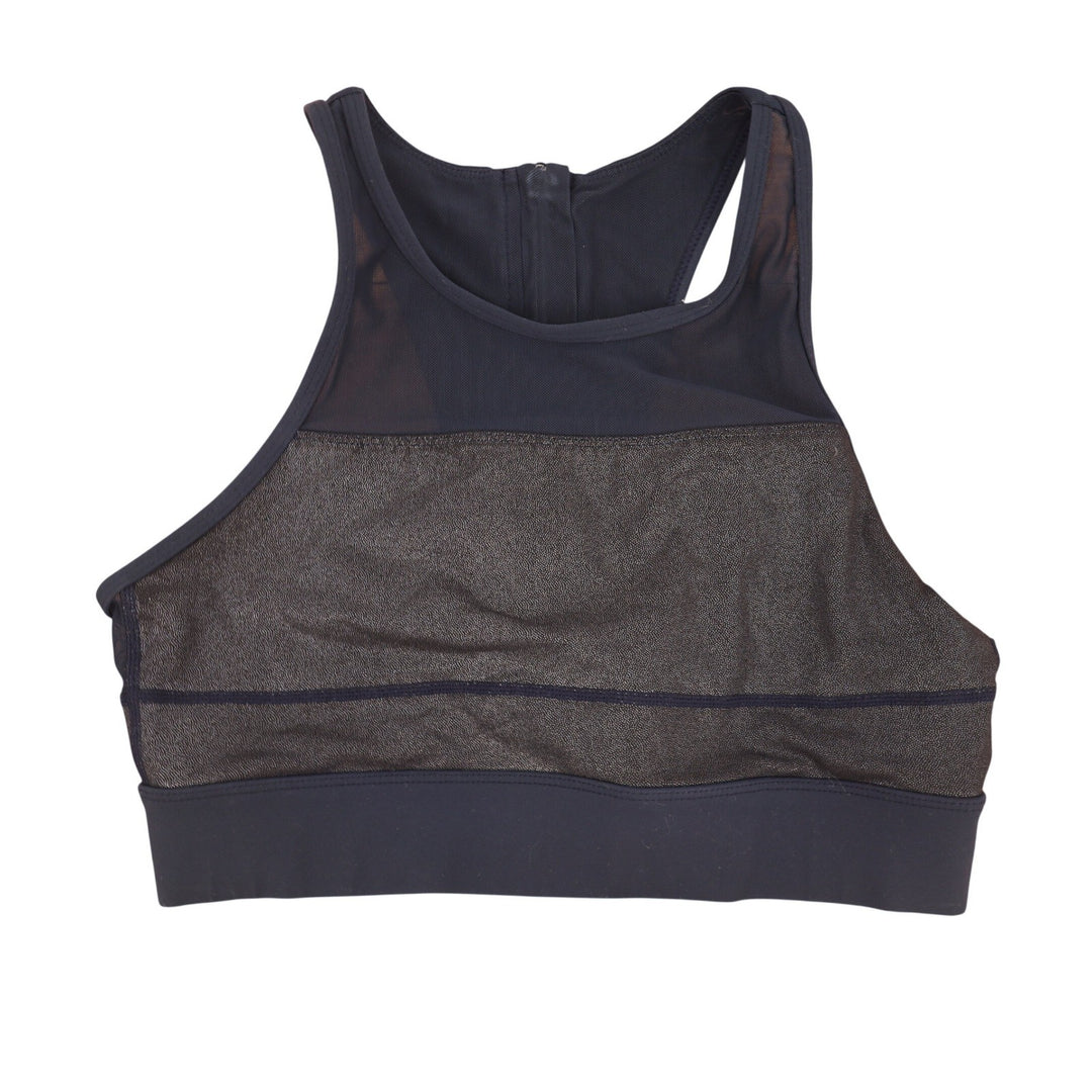 Zyia Active Sports Bra Womens M Mesh High Neck Shimmer Navy Blue Zipper Exc