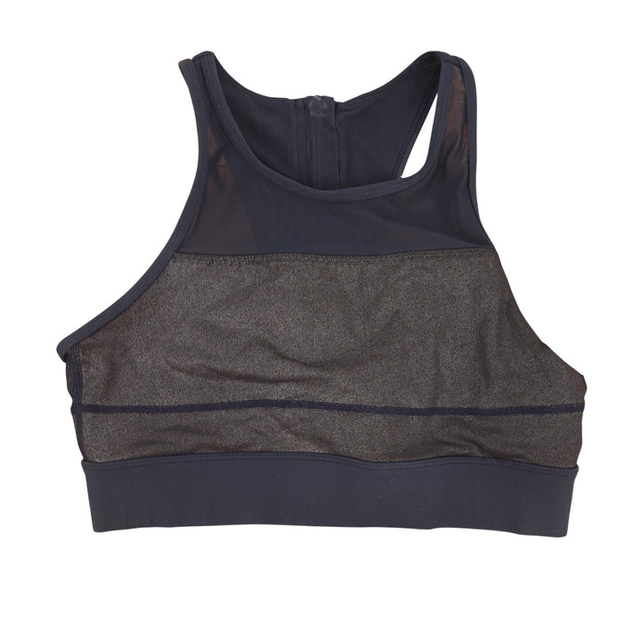 Zyia Active Sports Bra Womens M Mesh High Neck Shimmer Navy Blue Zipper Exc