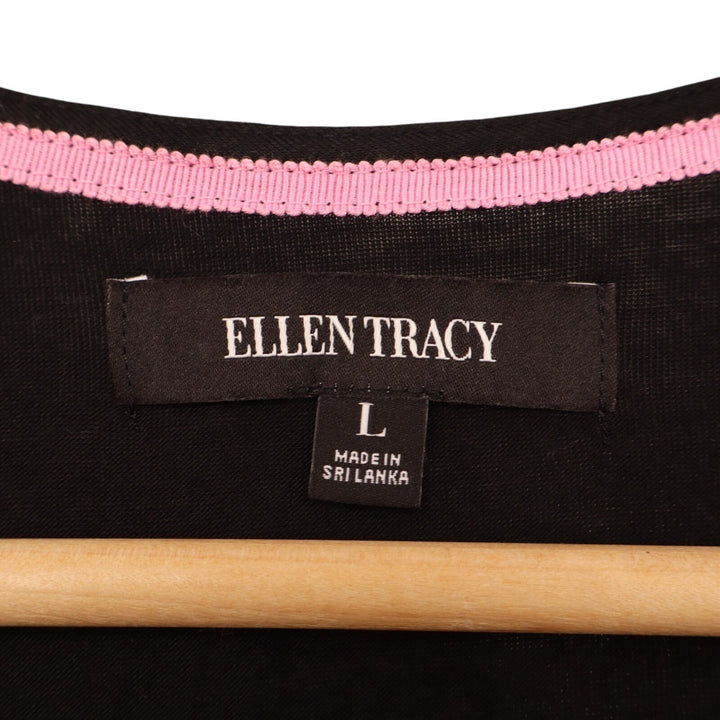Ellen Tracy Zip Robe Womens L Black Rayon Geometric Print 3/4 Sleeve Sleep Wear