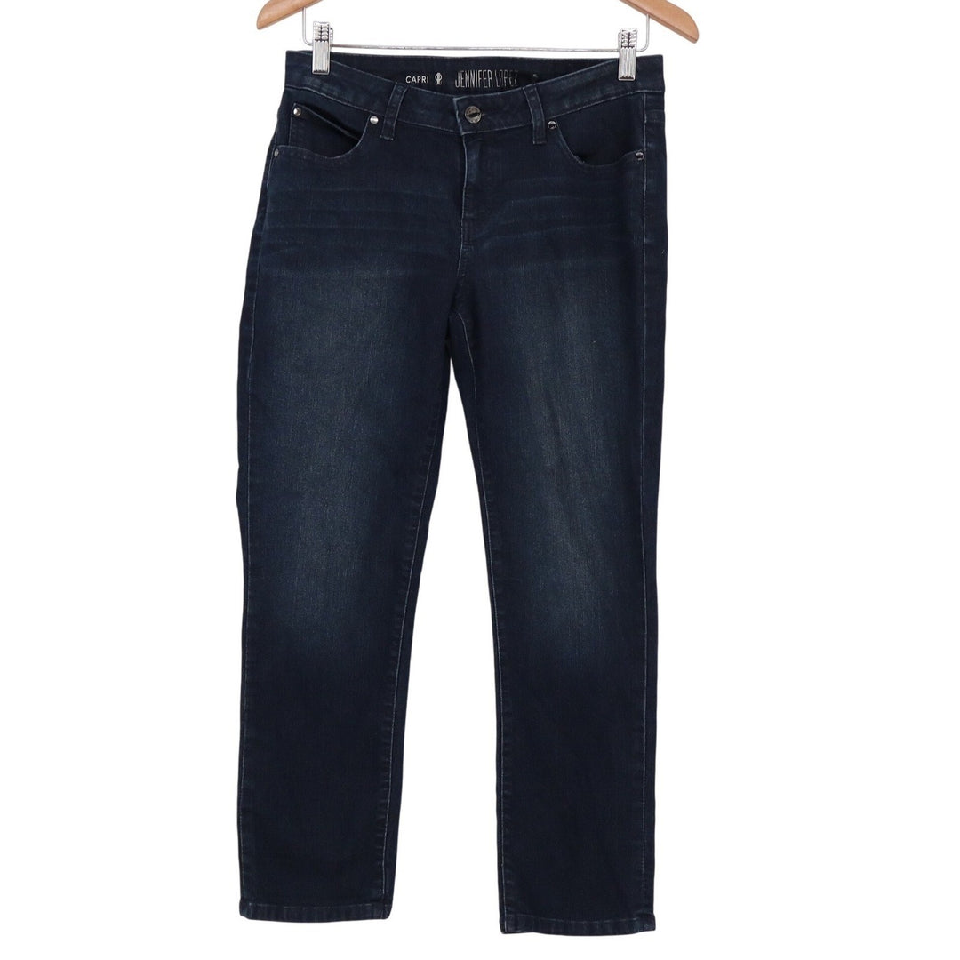 Jennifer Lopez Womens Dark Wash Denim Capri Jeans Size 6 Blue Stretch Cropped