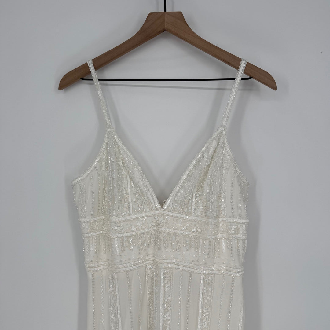 Lulus Stunning Vow White Beaded Sequin Maxi Dress Size L