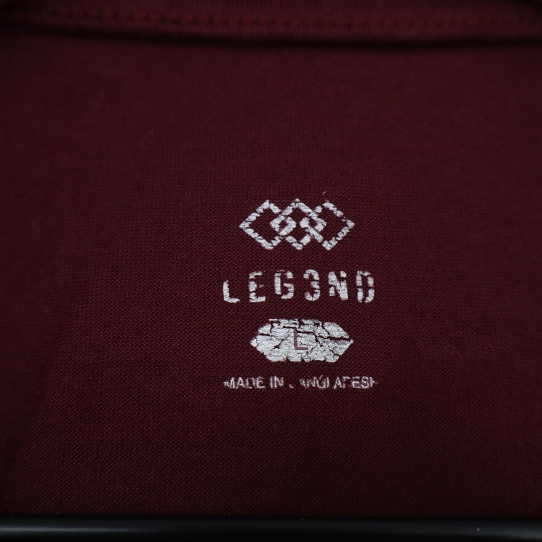 LEG3ND Womens V-Neck Short Sleeve T-Shirt Burgundy Rolled Cuff Size L