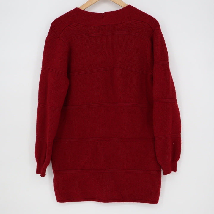 JOSEPH A Petite Cardigan Sweater Red Striped Knit Pockets Open Front PS