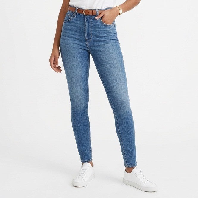 Levi's 720 High Rise Super Skinny Jeans Womens 27 Blue Whiskered Denim Stretch