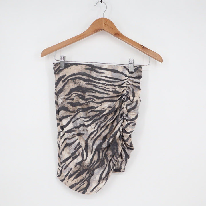 LNA Clothing Tiger Print Ruched Mini Skirt Extra Small