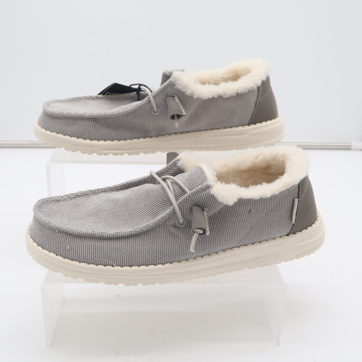 Hey Dude Wendy Women's US 8 Gray Corduroy Faux Fur Moc Toe Slip On Comfort Shoes