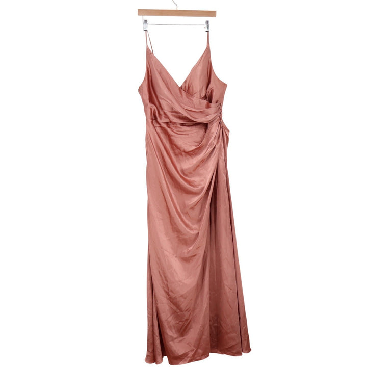Galina Signature Maxi Dress Womens 16 Satin Ruched Draped Rose Pink Excellent