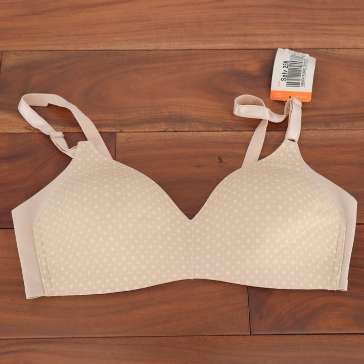 Warners Blissful Benefits Side Smoothing Bra Womens 36C Beige Polka Dot Wirefree