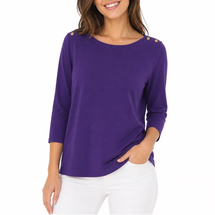 Jessica London Purple Boatneck Tunic Top Gold Shoulder Buttons 14/16
