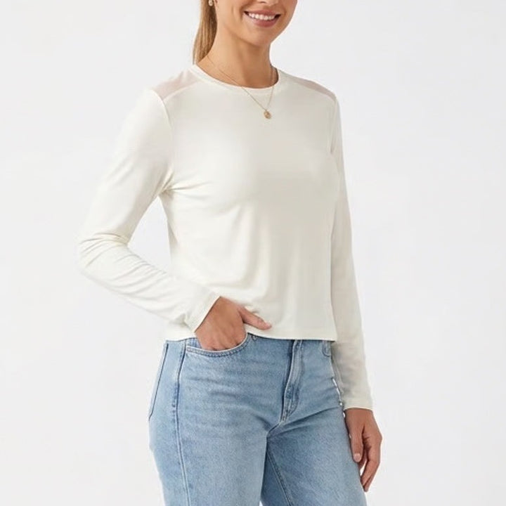 A New Day Cream Tencel Lyocell Long Sleeve Crewneck Top Medium VN1068795