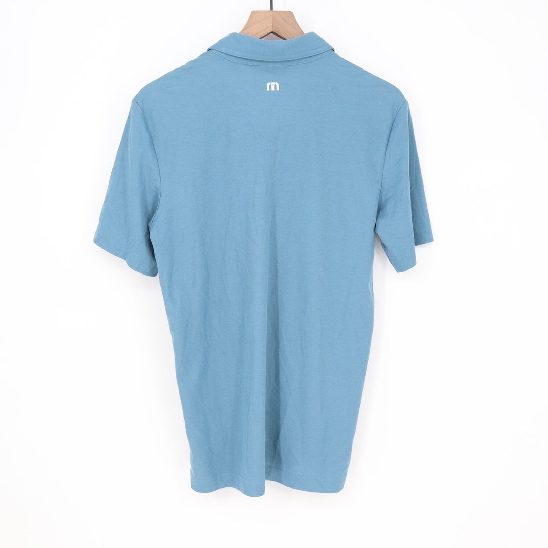 TravisMathew Full Flight Blue Geometric Stripe Polo Shirt Mens Size S NEW