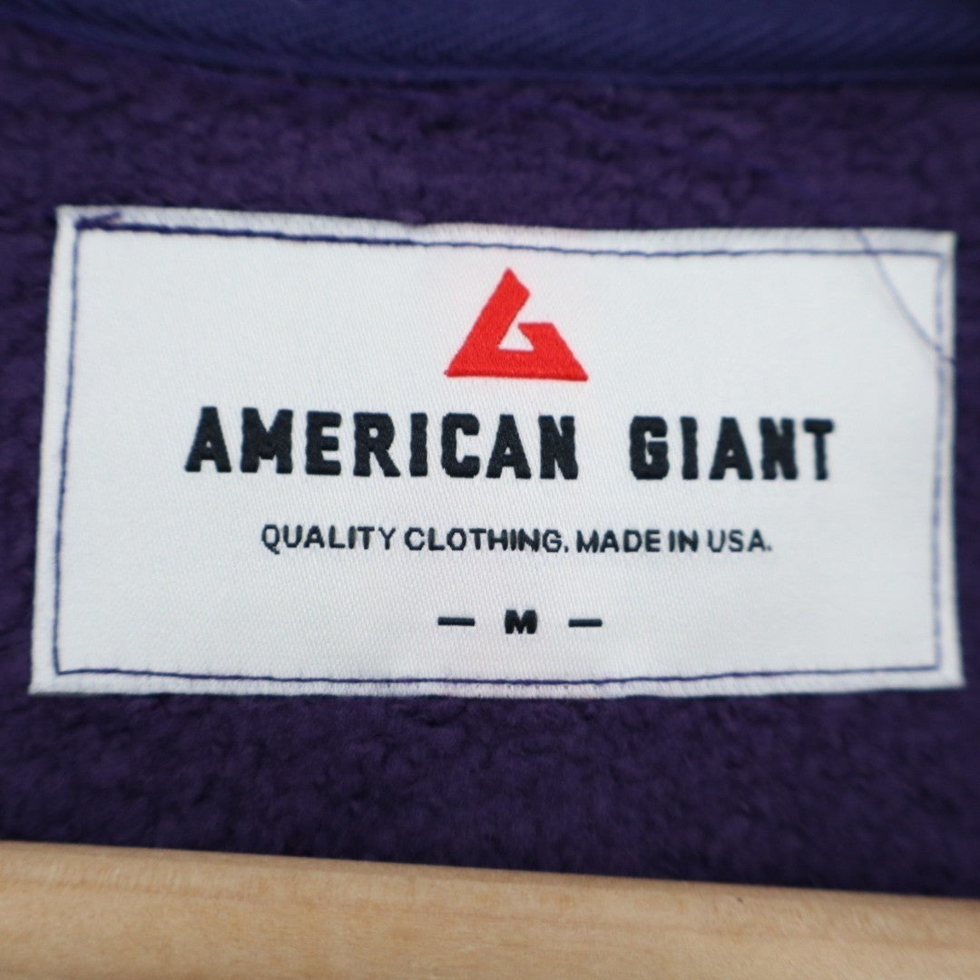 American Giant Hoodie Women Medium Purple Logo Fleece Lined Cotton Warm Full Zip