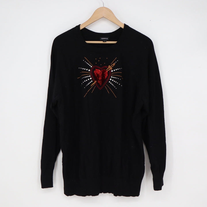 Torrid Black Sequin Sacred Heart Dagger Embroidered Sweater Plus Size 2X