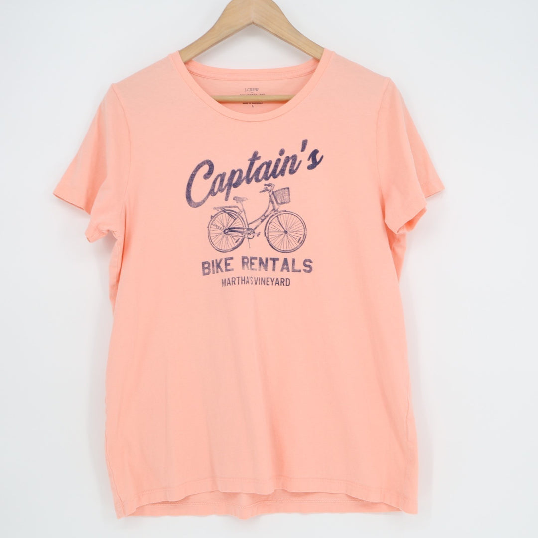J.Crew Collector T Shirt Womens L Pink Captain's Bike Rental Martha's Vineyard