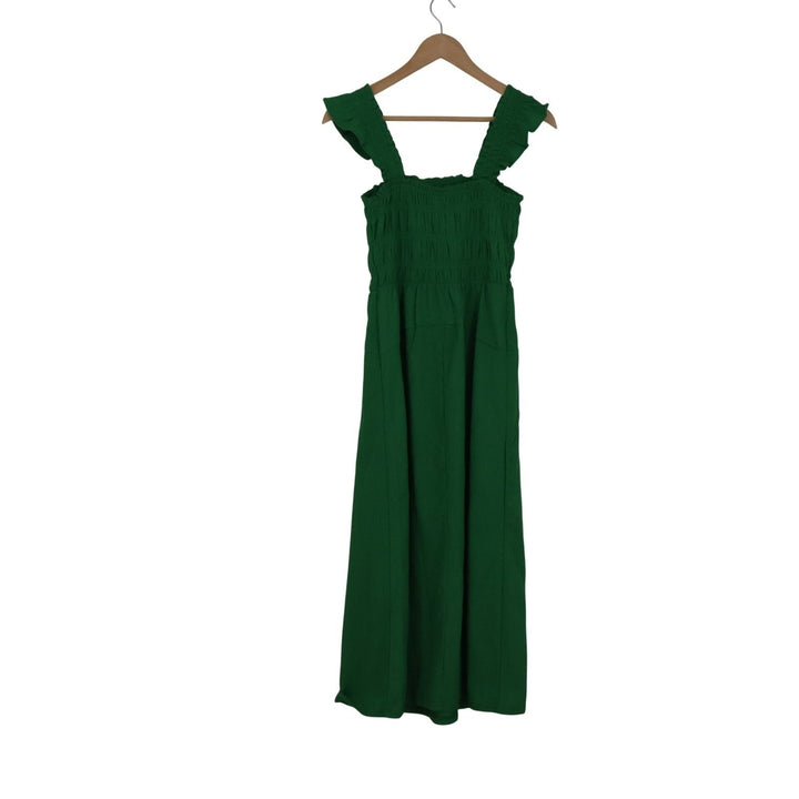 Old Navy Green Smocked Ruffle Strap Midi Dress Womens XS Square Neck Gauze