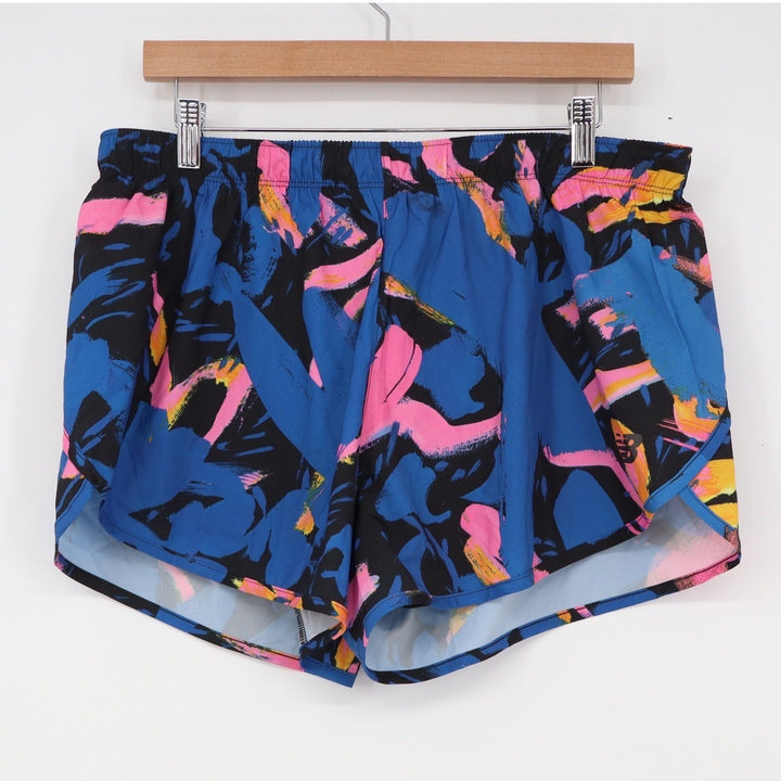 New Balance Womens Large Blue Pink Abstract Print Running Athletic Shorts L