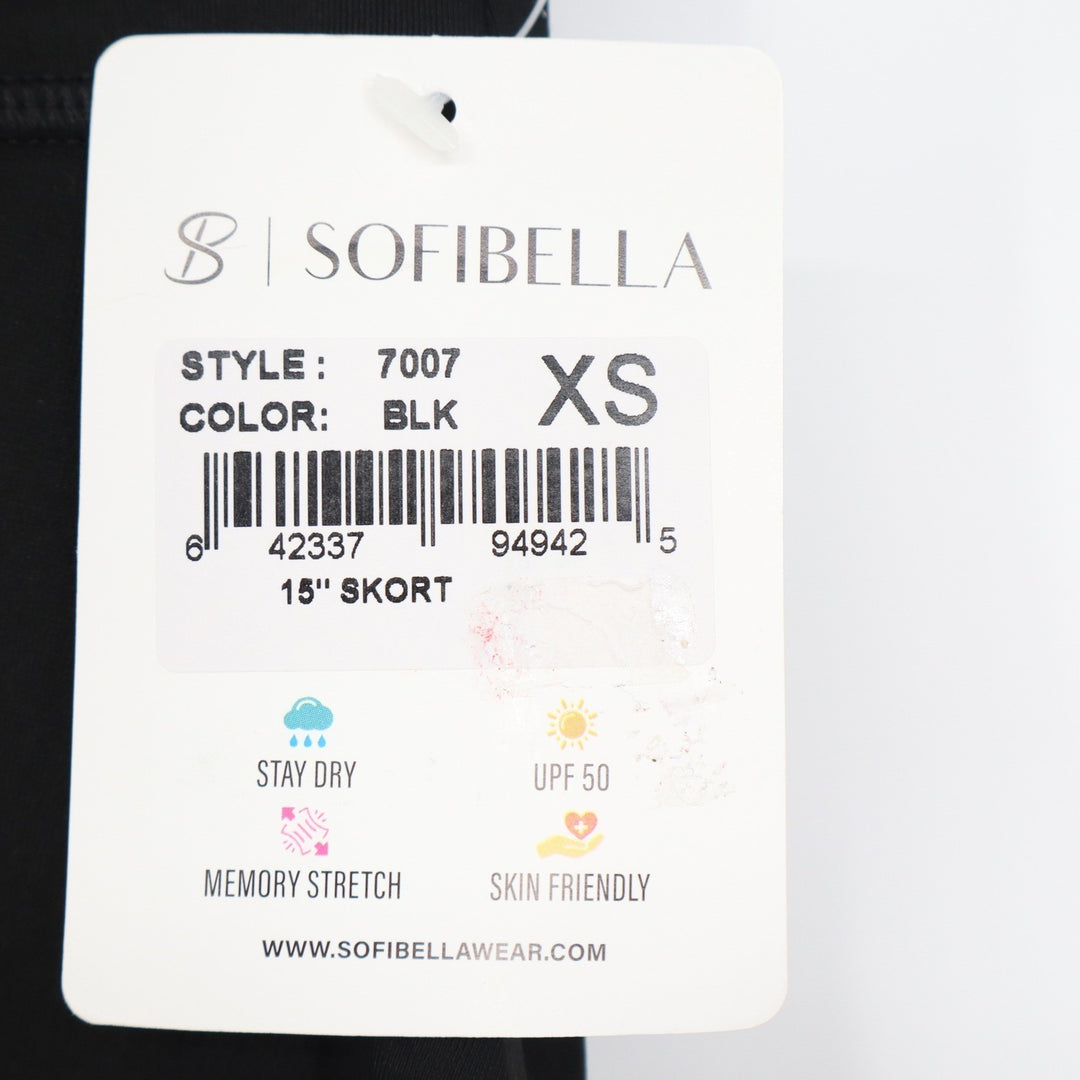 Sofibella 7007 15" Athletic Skort Black XS UPF 50 Moisture Wicking Tennis Golf