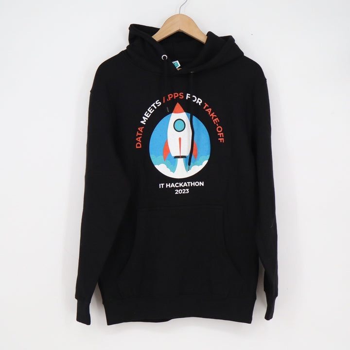 Lane Seven IT Hackathon 2023 Rocket Graphic Hoodie Black Mens Medium