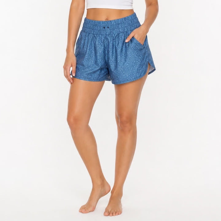 Zyia Shorts Womens M Bubble Texture Blue Smocked Waist Athletic Excellent
