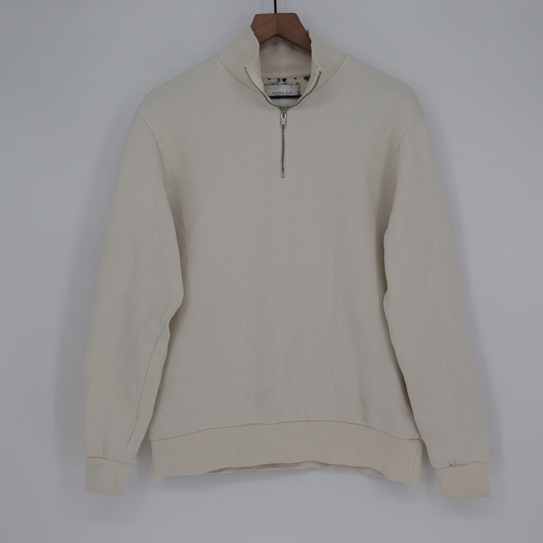 Cactus Man Ricky Singh Mens Medium Quarter Zip Sweatshirt Cream Off-White