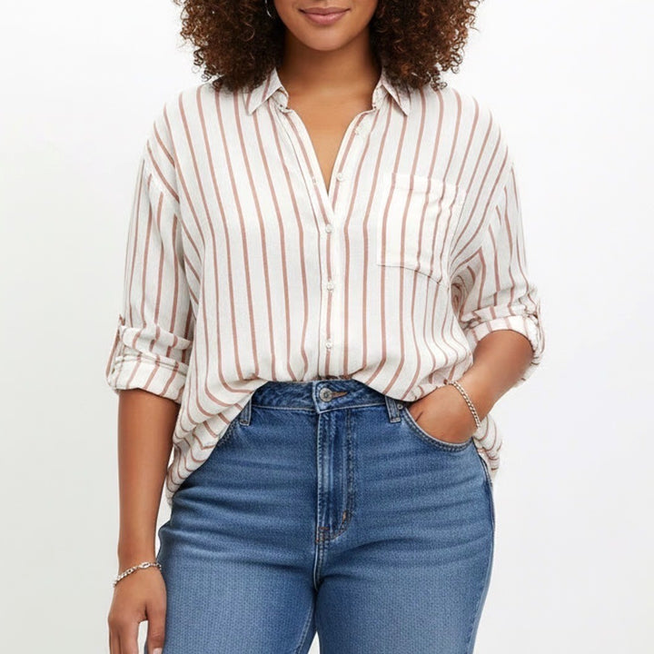 Isabel By Ingrid + Isabel Shirt Womens 2XL White Striped Long Sleeve Button Up