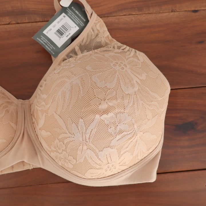 Bali Breathe T-Shirt Bra Womens 2XL Almond Cotton Stretch Wireless Lace Detail