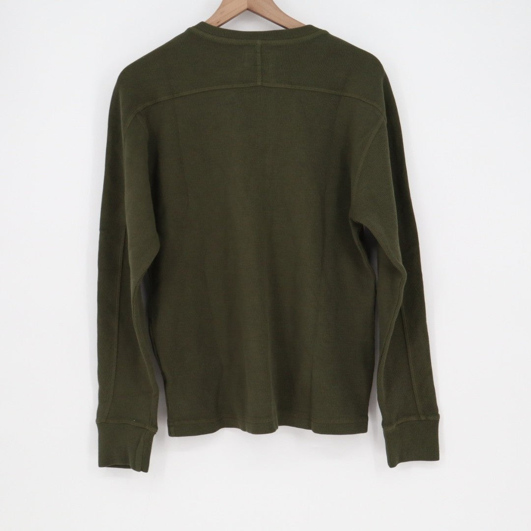 American Giant French T-Shirt Mens Small Olive Green Cotton Ribbed Henley Neck