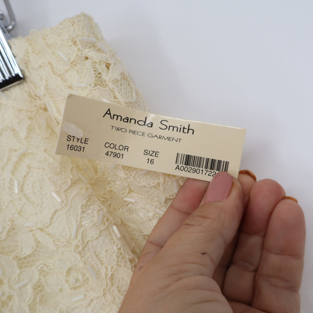 Amanda Smith Cream Beaded Floral Lace Pencil Skirt Knee Length Size 16 NWT